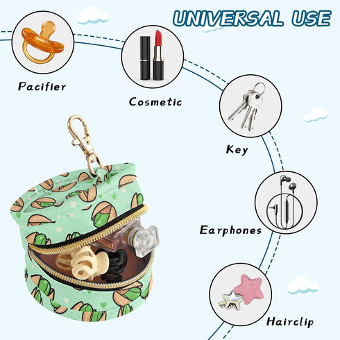 Pistachio Nuts Hearts Baby Pacifier Holder Case with Clip Portable Pacifier Storage Organizer Round Container Pouch Box