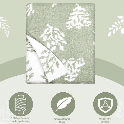 Hahafelt 40x30'' Cozy Sage Green Chenille Baby Blanket for Boy Eucalyptus Leaf Reversible Lightweight Soft Throw