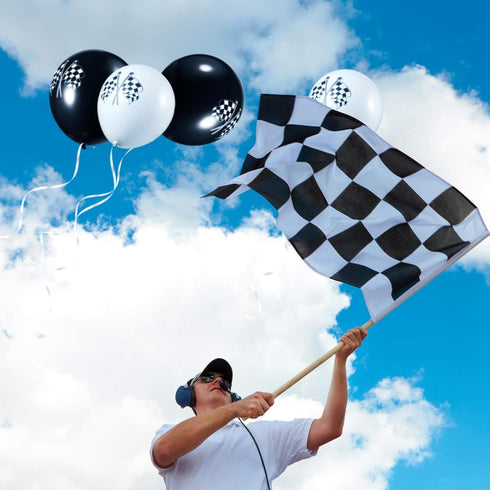 Chengu 50 Pcs Black and White Checkered Balloons - 12 Inch Latex Race Car Checkered Flag Party Supplies Decorations