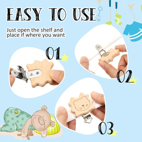 10 Boao Pcs Wood Pacifier Clips Toy Suspender Clips Charm DIY Pacifier Holder for Baby Toddler Teething Grasping