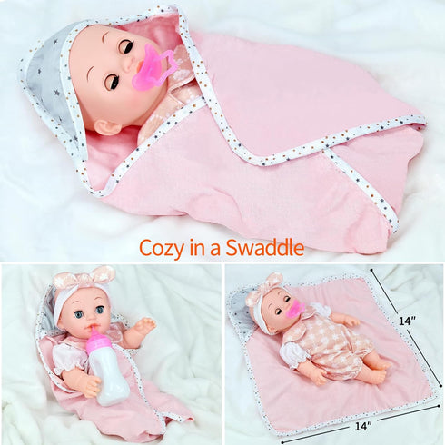 Besurejoy 12'' Playset 4 Bottle,Backpack Set Baby Doll with Outfits,Clothes Hanger,Swaddle