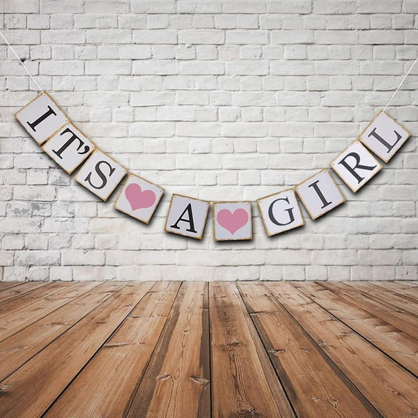 It's A Girl Banner and Sign, Baby Shower Decorations for Girl, Birthday Party Favors