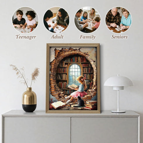500 Vintage Book Jigsaw Puzzles Pieces for Adults Bookshelf Jigsaw Puzzles Readers and Cat Book Wooden Puzzle