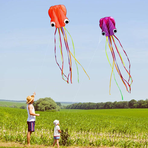 Hengda Kite Software Octopus Flyer Kite with Long Colorful Tail for Kids and Adults, Easy to Fly