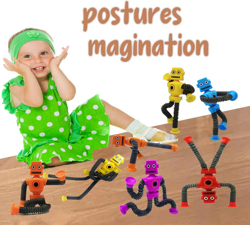 12pcs Shape Changing Spaceman Robot Toy, Suction Cup Toys,Telescopic Pop Tubes Fidget Toys,Autism Sensory Toys for Kid