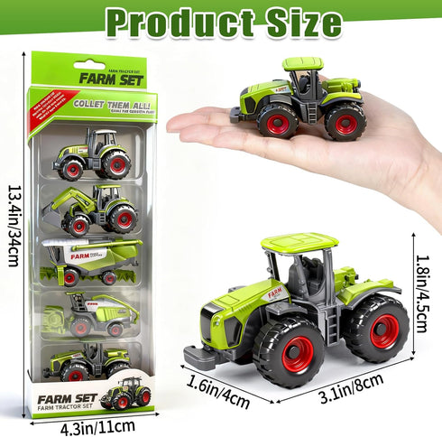 5 Pack 3 4 5 6 7 8 Diecast Farm Tractor Toy, Toddlers Farm Toys Tractor Vehicles with Combine Harvester, Forage