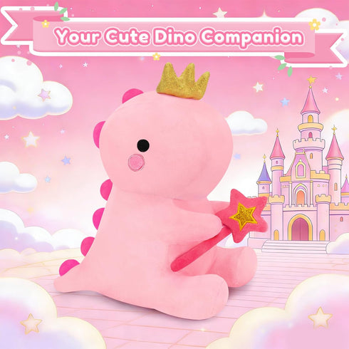 Girlfriend(Pink,12 inch) SQEQE Dinosaur Stuffed Animal, Cute Dinosaur Plush Toys with Fairy Wand, Dino Plushies