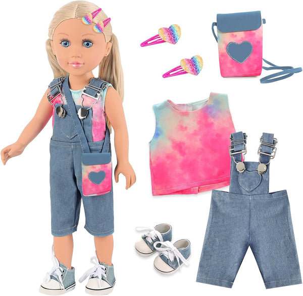Ecore Fun 18 Inch Girl Doll Playset, 8 Pcs with Clothes and Accessories, Includes Doll and Hairpin