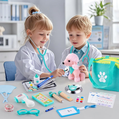 37PC 3-5, Sundaymot Doctor Kit for Kids, Pretend Play Doctor Toys, Doctor Kit for Toddlers with Dog Toy, Medical Bag