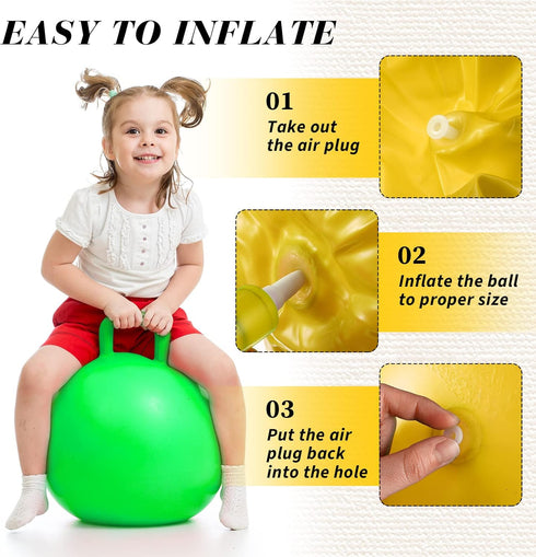 Sratte 6 Pcs Hopper Ball with Handle, Bouncing Ball, Inflatable Hop Ball for Jumping Sport Gifts