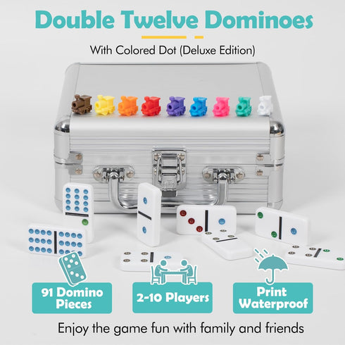Set, 12 Set 91 Set DAILYLIFE Mexican Train Dominoes Double Dominoes with Portable Case, Tiles Colored Dominos