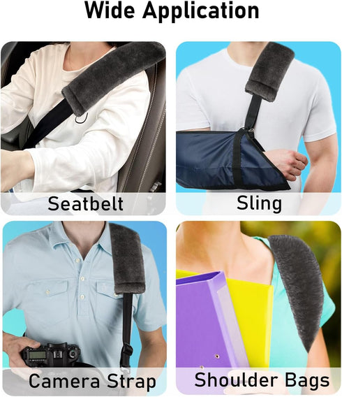 Faux Sheepskin Seat Belt Cover; Soft & Comfortable Shoulder Pad; Thick Cushion; 2 Pack; Dark Gray