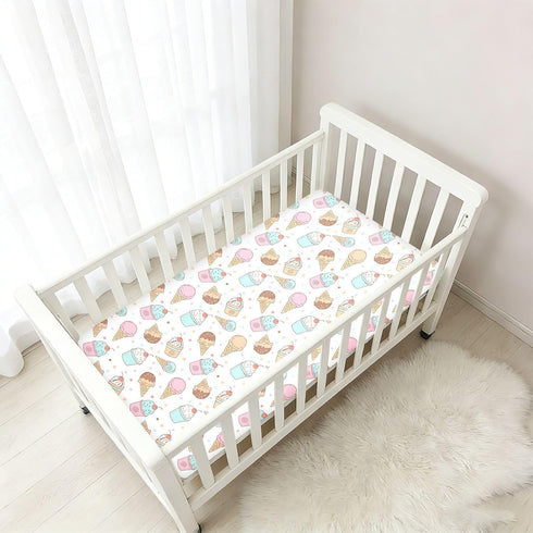 Jynexis White-3 52x28 Ice Cream Print Baby Crib Sheets, Cotton Fitted Crib Sheet, Soft Breathable, Fits Standard
