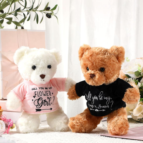 Hungdao 2 Pcs Wedding Flower Girl Proposal Gifts, 11.8 Inch Plush Bear for Wedding Proposal and Bridal Party