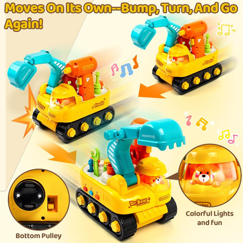 2 Set, 2 3 Toys for Year Old Boys, Toddler Tool Excavator Take Apart Toys with Electric Drill, Screwdriver, Wrench