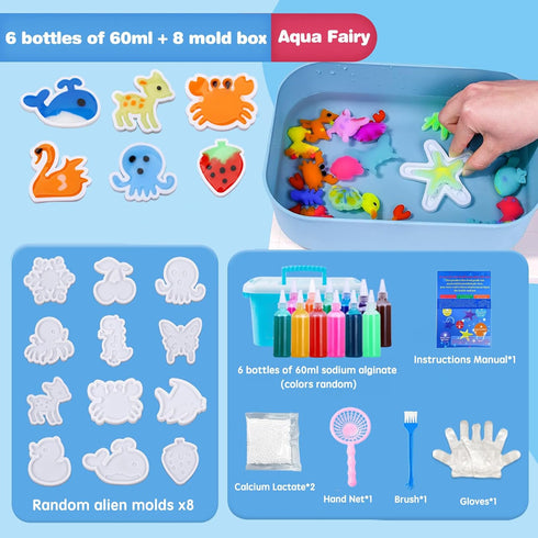 3+6Gels,8 DIY Water Sprite Kit-Magic Aqua Fairy Water Gel Kit for Kids -Fun Soft Toys & Water Pets-Make Your Own Toys