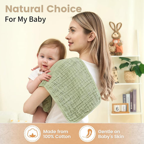 Fhealkid Sets 100% 10 Pack 20" 10",6-Layer Muslin Burp Cloths Newborn Baby Boy Essentials Must Haves Cotton X Baby Bibs