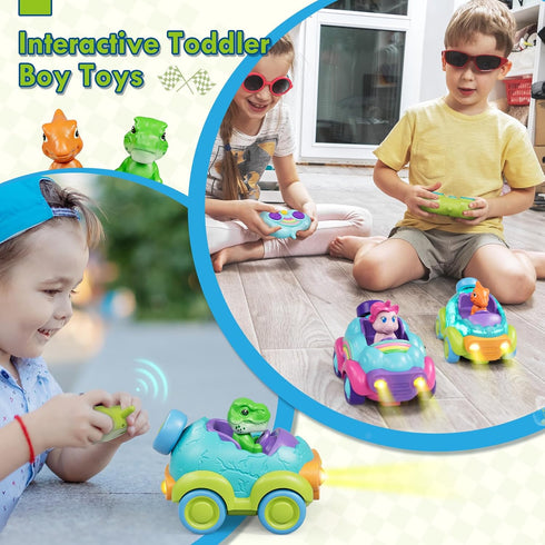 Lehoo Castle Dinosaur Remote Control Car for Toddlers, Rechargeable RC Cars with Lights & Music, Ages 2-4, 2-3 Year Old