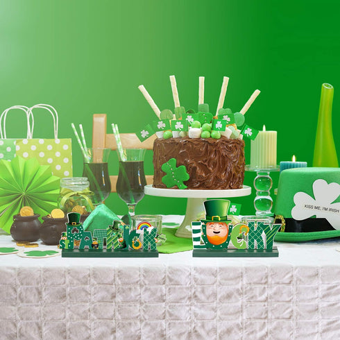 Blulu St. Patrick Table Decorations - Lucky Table Centerpiece, Cute Leprechaun Irish Shamrock Sign for Dinner Party
