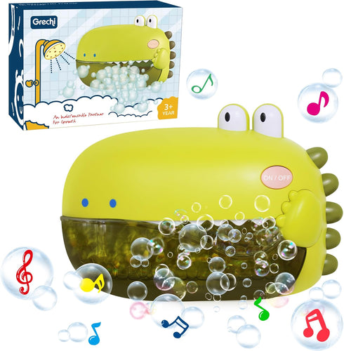Grechi Dinosaur Bath Toys, Automatic Bubble Machine for Baby Bathtub, Plays 12 Children’s Songs, Great for Toddlers
