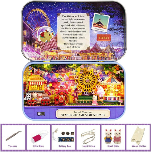 MAGQOO 3D Wooden Dollhouse Miniature DIY Kit with Furniture, 1:24 Box Theater Kit (Pack of 3)