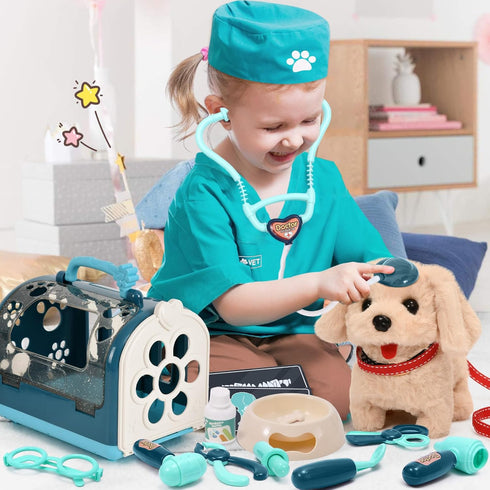 G.C 22Pcs Dog Toys Doctor Kit, Interactive Stuffed Dog Vet Kit for Pretend Play, Gifts for Kids Girls Ages 3-6+