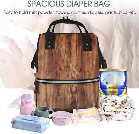 KHIRY Backpack Mummy Backpack Diaper Bag Nappy Baby Bag British Flag Multifunction Changing Bags for Travel, Brown Wood