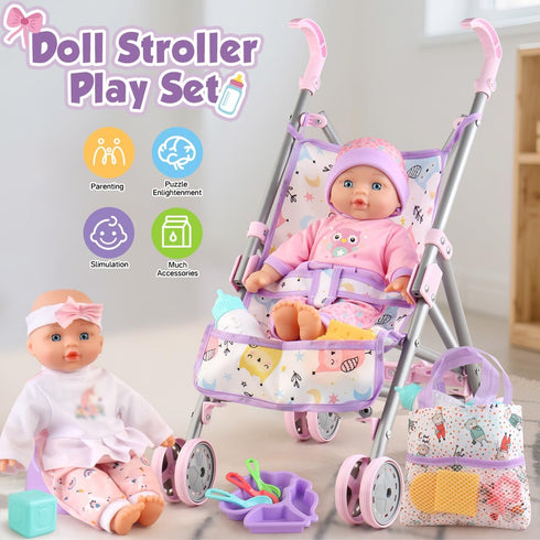 Set 3 4 5 6 7 12.5-inch 2 sets 17 Baby Doll with Stroller for Realistic Pretend Play for Year Old Toddler Girls Gifts.