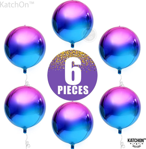 KatchOn Purple Galaxy Balloons, 22 Inch, Pack of 6 Round 4D Metallic Balloons for Birthday Party Decorations