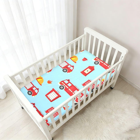 CZXW 52" 28" Cartoon Fire Engine Crib Sheets Fitted x Natural Cotton Soft & Breathable for Baby Crib Mattress