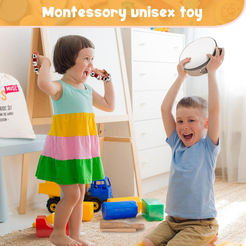 Stoie's Wooden Toddler Musical Instruments with Drum, Flute, Hand Bells, Cymbals, Castanets, Triangle, for Babies