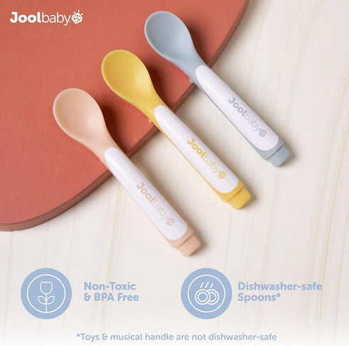 3 6+ Jool Baby Musical Baby Spoons, Spoons + Plane with Fun Sounds - Multi-Stage Spoon for Infant Feeding & Training