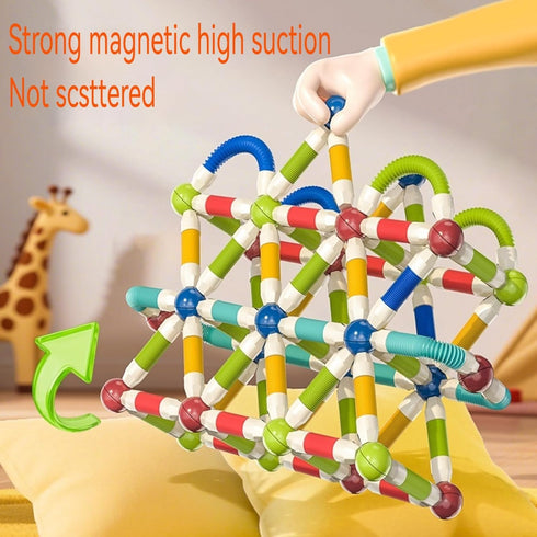 CLNENSOO 85PCS 3+ Extendable Magnetic Toy Montessori Toys for Boys & Girls,STEM Education Building Blocks,Pop Tubes