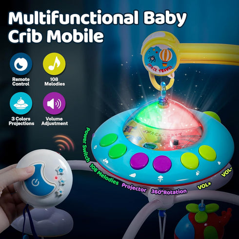 108 BOBXIN Baby Mobile for Crib, Crib Mobile with Projector and Melodies Music, Crib Toys with Remote Control