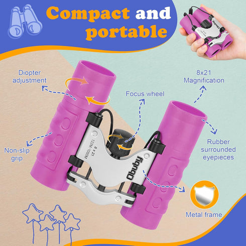 Obuby Real Binoculars for Kids - Gifts for 3-12 Years, 8x21 High-Resolution Optics Compact Toy Binocular for Bird