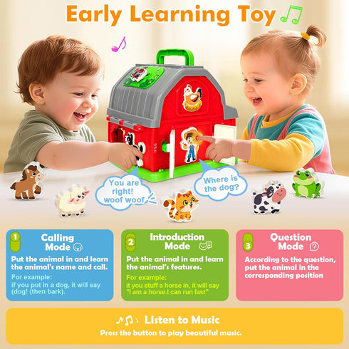 1 2 3 1-3, 12-18 Ellinjan Montessori Learning Toys for Year Old Boys Girls, Musical Farm Animals for Toddlers
