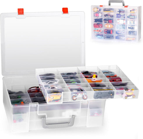 Toy Organizer with 72 Compartments, Storage Box Compatible with Hot Wheels, Matchbox Cars, Mini Toys, Dolls, Display