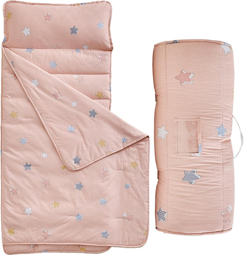 DuShow Cotton Toddler Nap Mat with Pillow and Blanket,Extra Large Rolled Napping