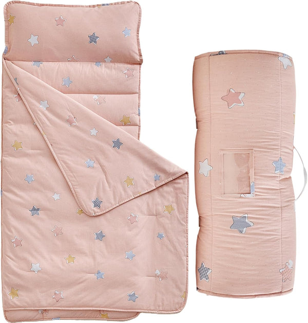 DuShow Cotton Toddler Nap Mat with Pillow and Blanket,Extra Large Rolled Napping