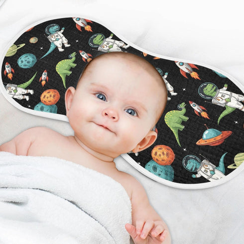 Qinllo 2 Pack 22"x11" Muslin Burp Cloths Space Dinosaur Spaceship Black Print Cotton Baby Burp Cloths Ultra Absorbent