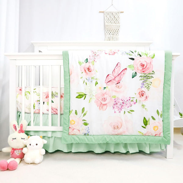 4 Piece Crib Bedding Set for Girls, Baby Girl Crib Bedding Set
