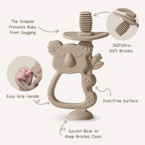 Set 2, 360 6-12 Moonkie Teething Toy of Safe & Easy to Hold BPA Free Silicone Teethers, Baby Toothbrush with Suction