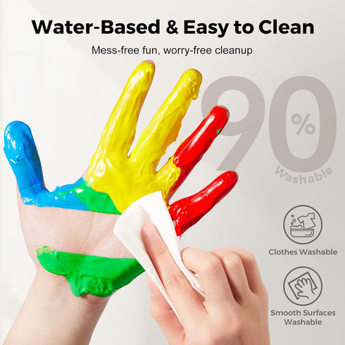 10 (2.1fl oz), 2+ Jar Melo Washable Finger Paints for Toddlers, Colors Large Capacity Non Toxic Baby Paint for Hand