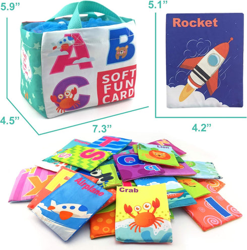 MoraBaby 26 0 1 2 3 Pieces Soft Alphabet Cards with Cloth Storage Bag for Babies Infants, Toddlers and Kids ABCs