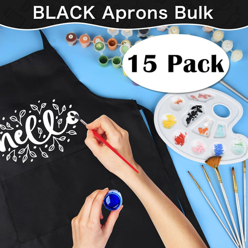 PLULON 15Pcs Kids Adjustable Paint Aprons, Bulk Art Apron with 2 Pockets for Girls Boys Painting Crafting