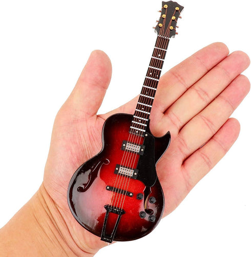 Dselvgvu (7.19"x2.71"x0.89") Wooden Miniature Electric Guitar with Stand and Case Mini Musical Instrument Electric