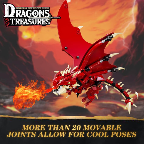 WINNER SPACE Dragons & Treasures Building Block Sets, 927 Pcs Red Dragon Medieval Castle Kits for Kids 8-12+