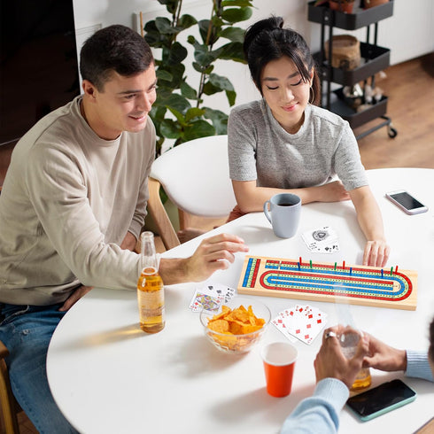 Set 2-4 9 3 8+) Cribbage Board Game - Complete Cribbage Kit for Players - Includes Pegs, Deck of Playing Cards