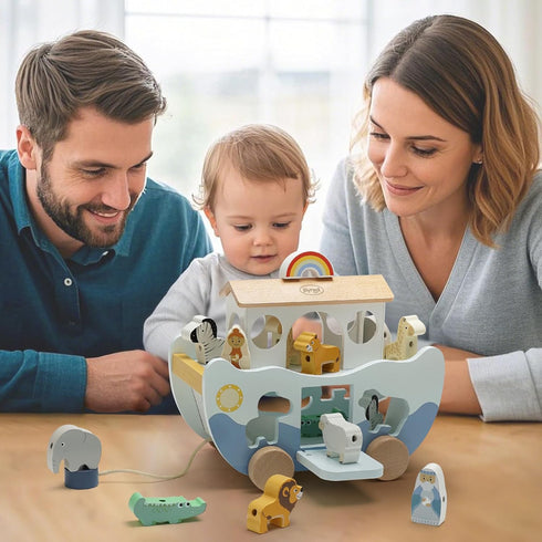 1 1-3 Joyreal Wooden Noah's Ark Toy for Year Old Baby Boy and Girl Baptism Gift - Neutral Color Montessori Educational