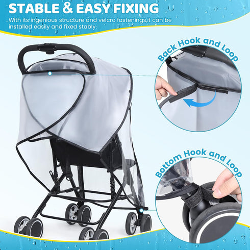 Clear Stroller Rain Cover, Universal Stroller Accessories, Waterproof Travel Weather Shield with Breathable Ventilation